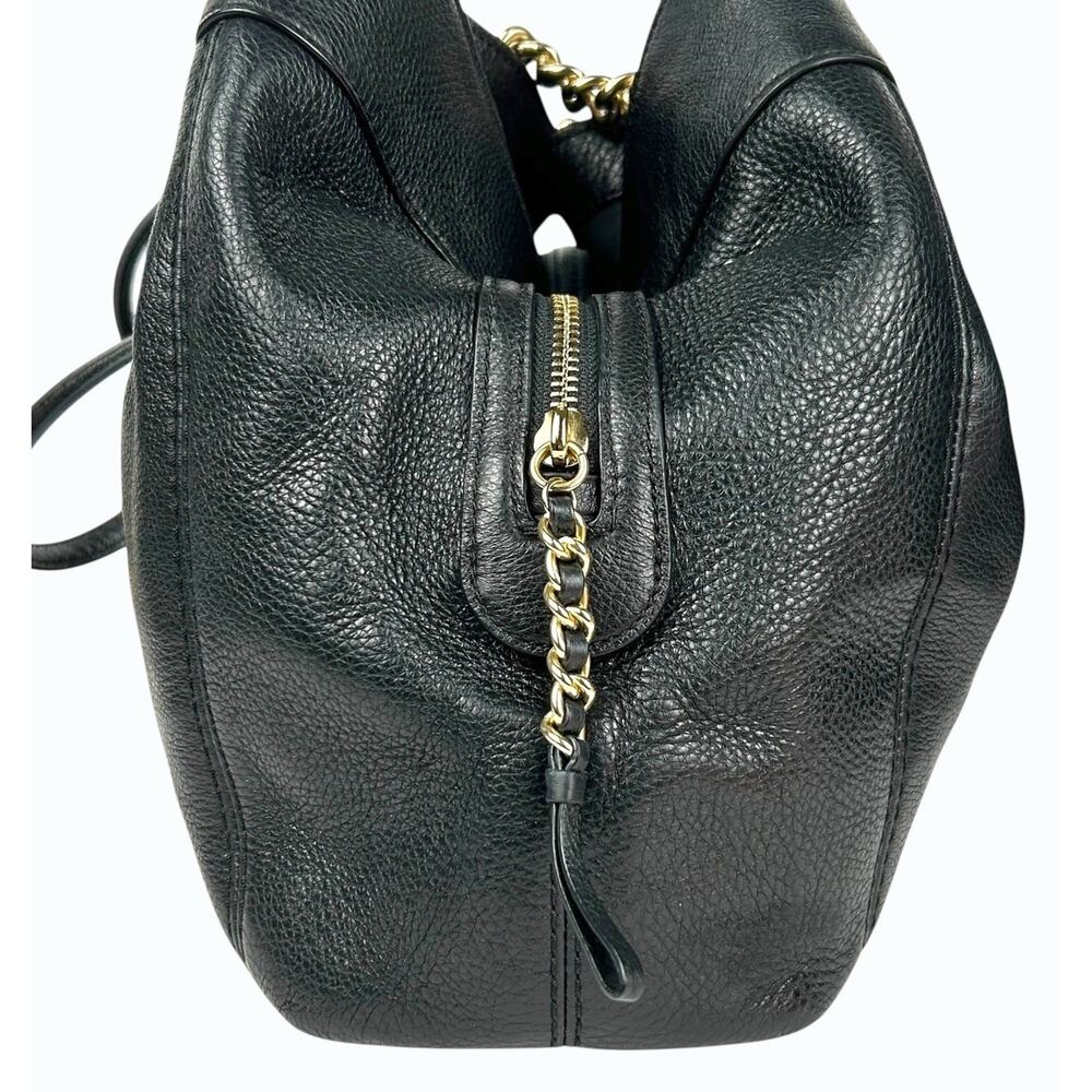 Coach Lexy Lexi Bag Purse F22210 Black Pebbled Leather Gold Tone Chain Handles - Picture 5 of 16